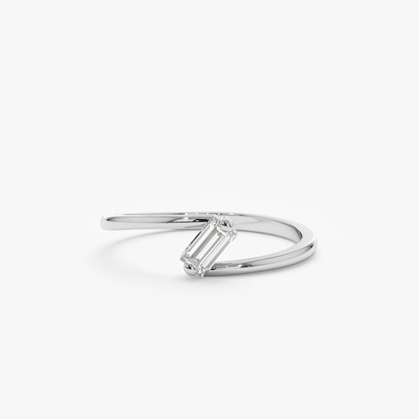 White Gold Tilted Baguette Diamond Ring