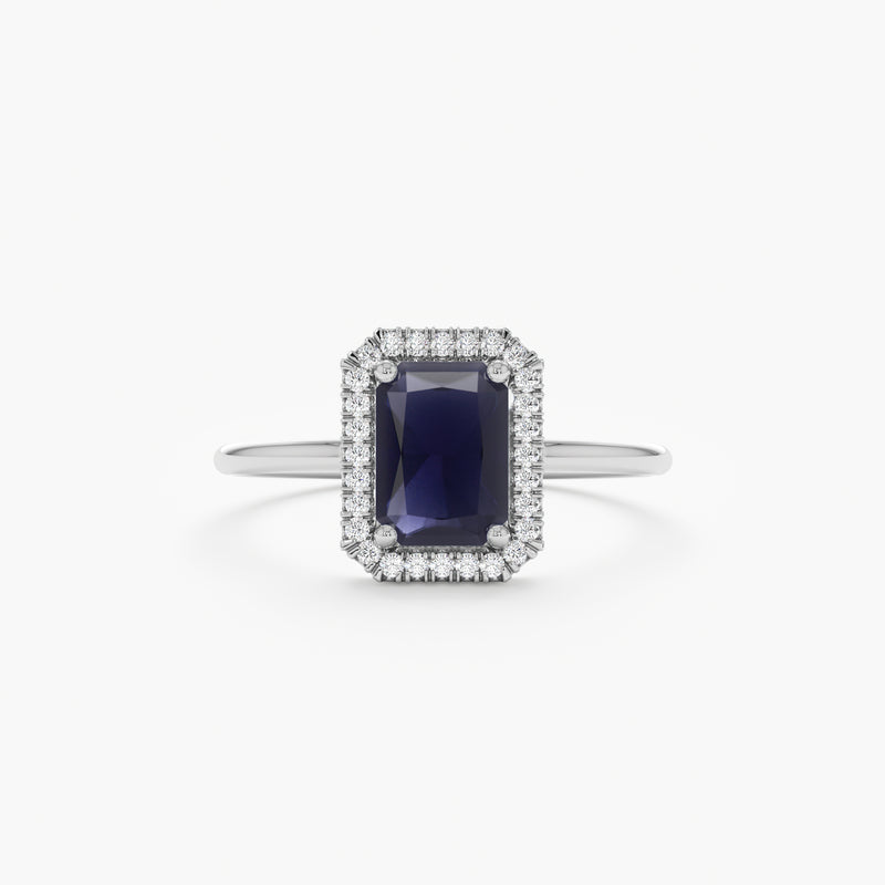  White Gold Blue Sapphire Diamond Band