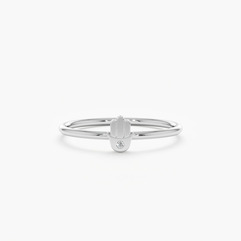 White gold natural diamond mini hamsa hand ring