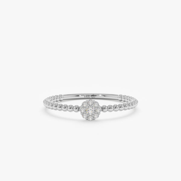 White Gold Beaded Band Flower Ring