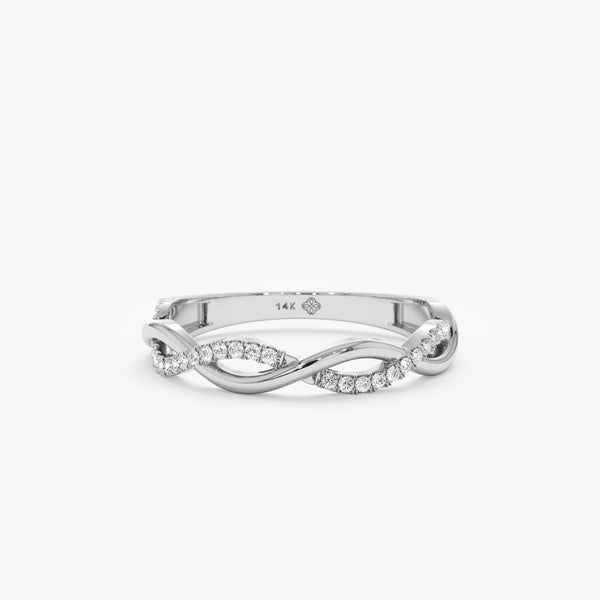 White gold twist ring with petite diamonds