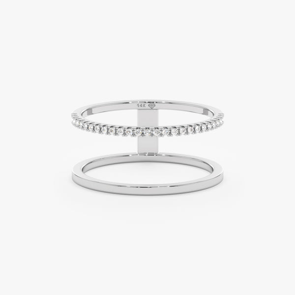 White Gold Plain and Diamond Double Band