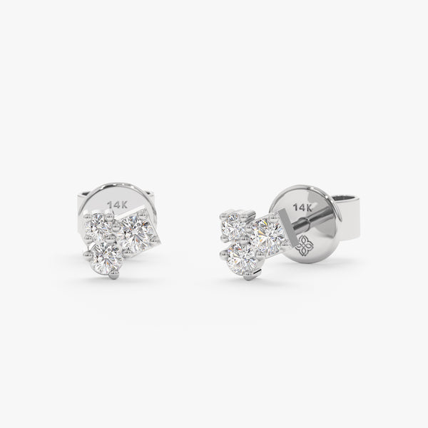 handmade pair of solid 14k White Gold Diamond Stud Earrings