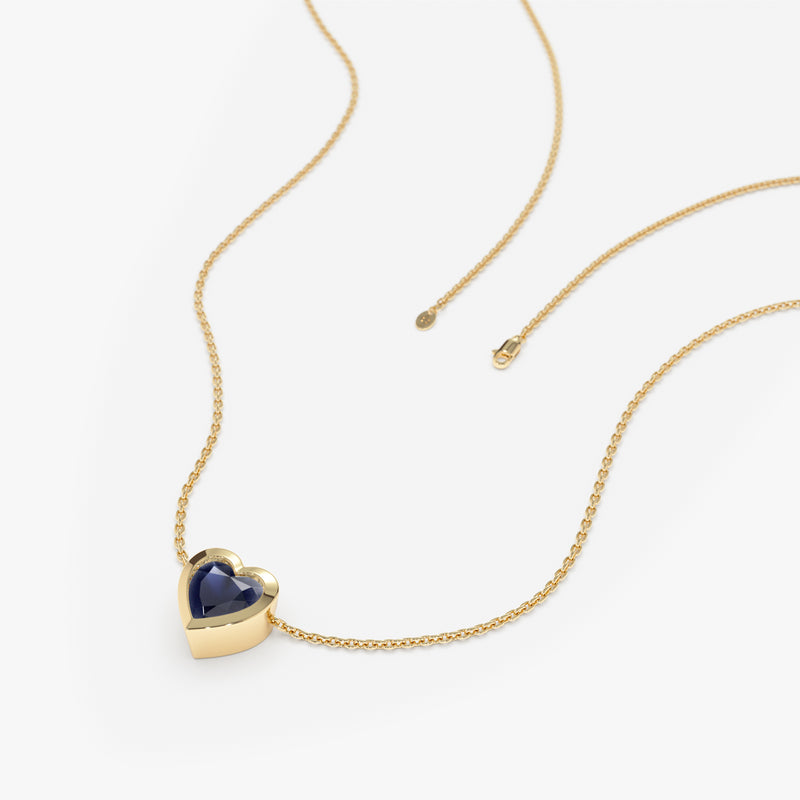 Solid Gold Heart Pendant with September Birthstone 