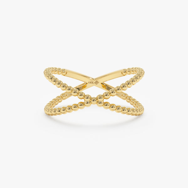 Beaded Gold X Ring