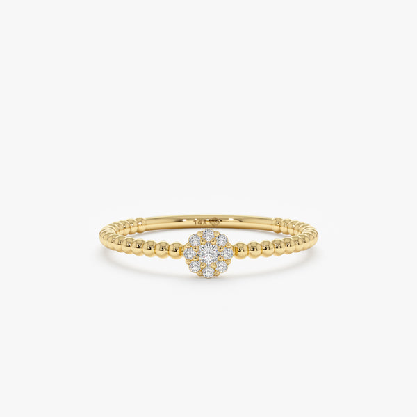 Beaded Pave Diamond Yellow Gold Ring