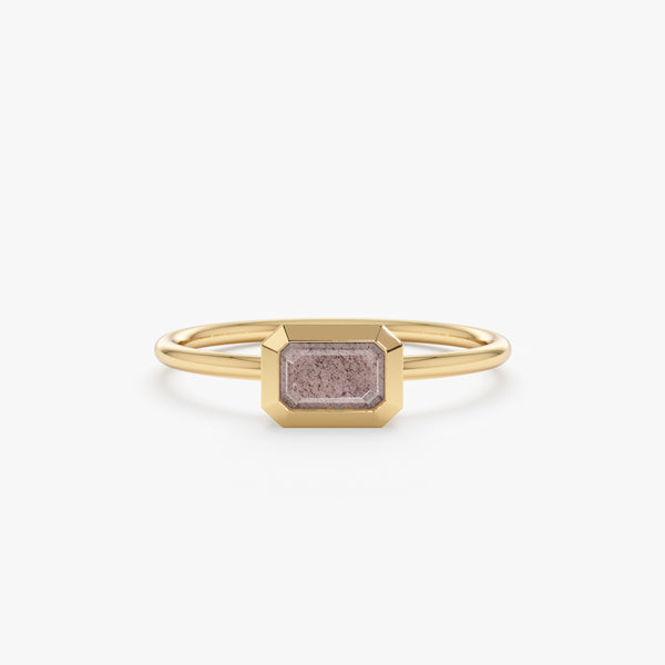 Solid Gold Octagonal Labradorite Ring