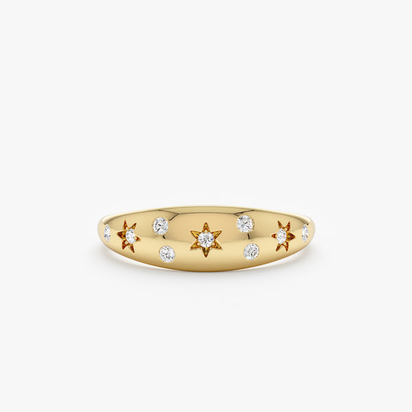 Star and Round Cut Diamond Signet Ring