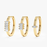 Baguette Diamond Hoop Earrings with three different diamond options in solid gold