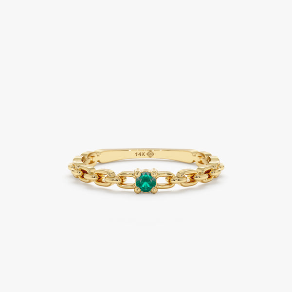 Single Emerald Chain Ring