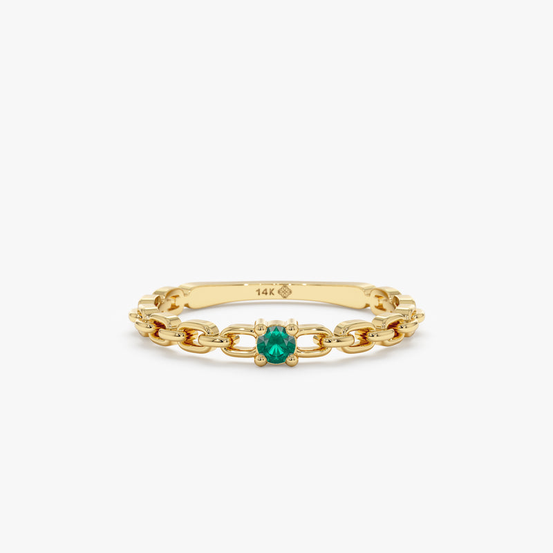 Single Emerald Chain Ring