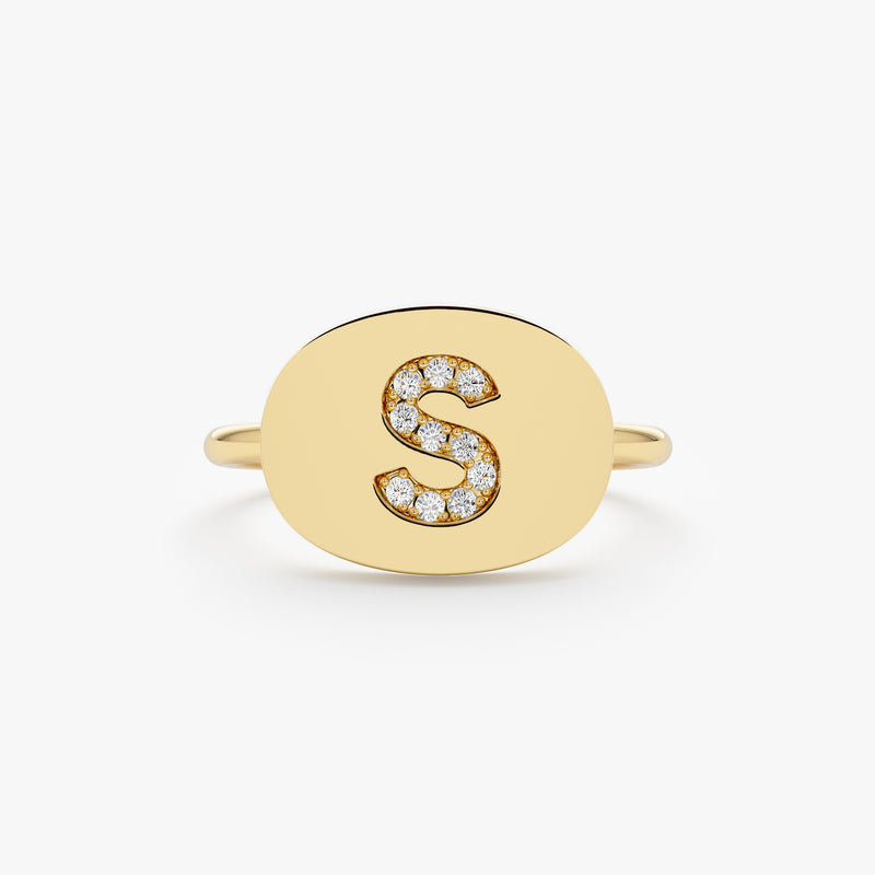 Solid Gold Diamond Initial Signet Ring