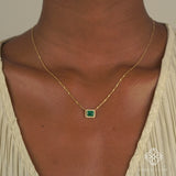 Dainty Necklace with natural Diamonds and Emerald pendant in solid gold for her