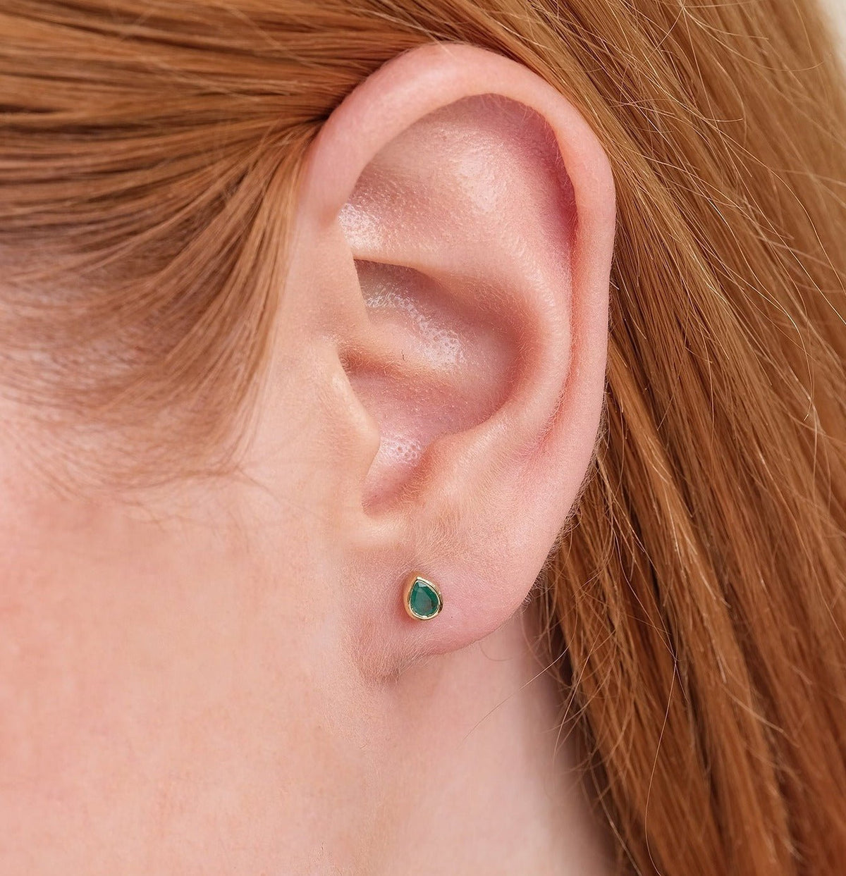 Russian Lab Created Pear Shape Emerald Stud Earrings in 14K Gold Available in outlet 5x3MM - 10x8MM