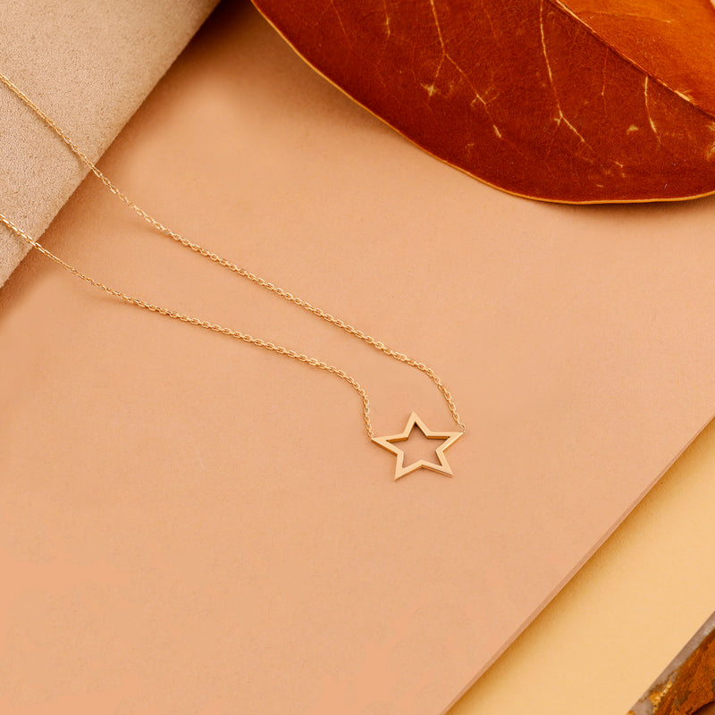 solid gold celestial star outline necklace