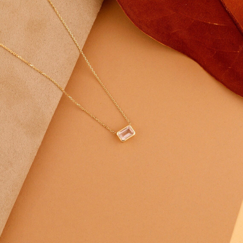 Minimalistic Design Pink  quartz birthstone Pendant necklace 