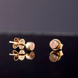 solid gold birthstone Bezel Rose Quartz Stud Earrings