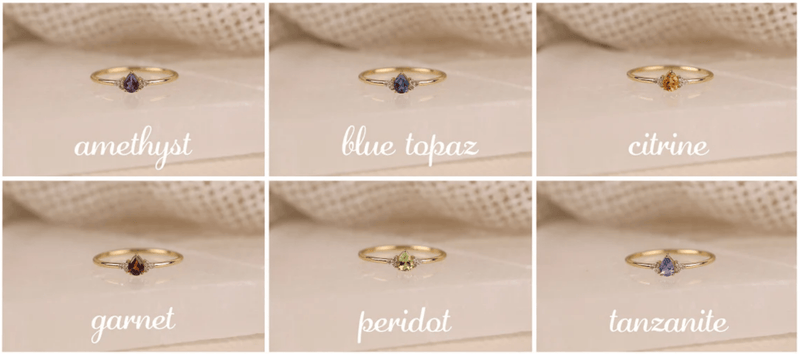 petite drop shape gemstone rings